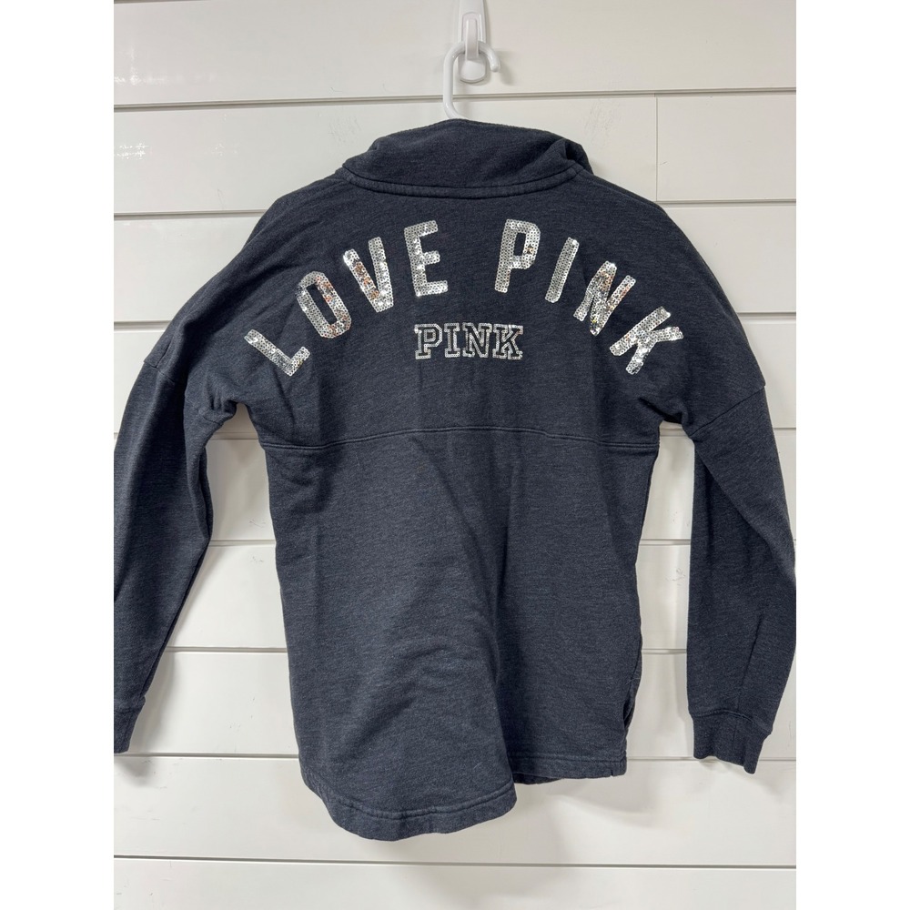 Victoria's Secret PINK Quarter Snap Sequin Sweatshirt Gray Womens XS Pullover